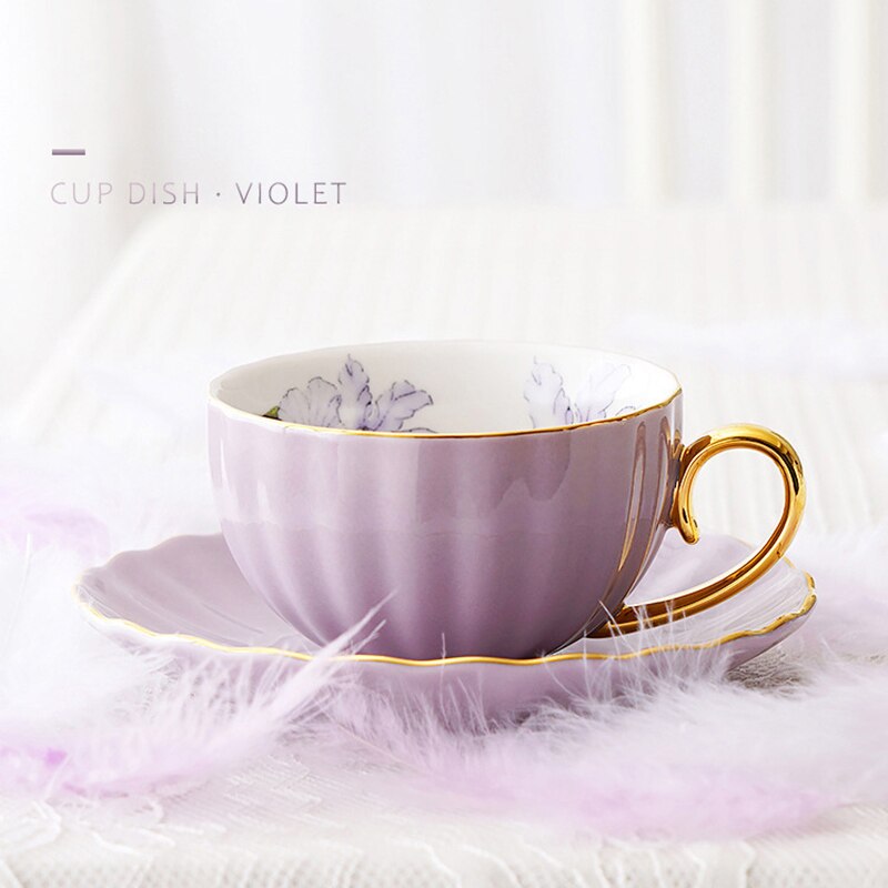 Tasses et soucoupes en céramique, tasse à café et thé à fleurs, plateau à bordure dorée, tasses à café avec assiette à Dessert, verres de Style européen,