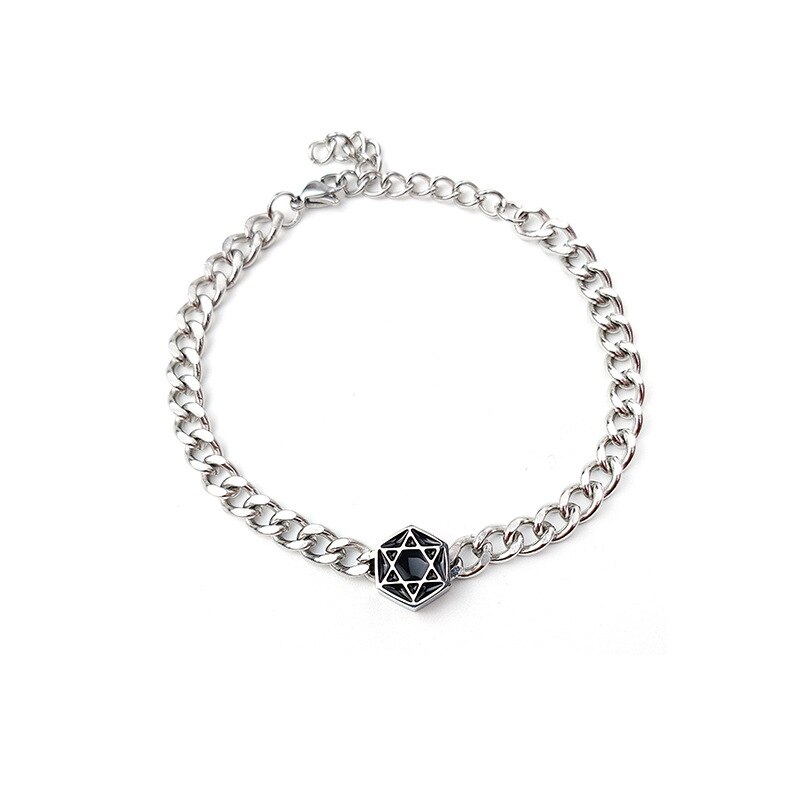 Vintage Rvs Metalen Ketting Armband Mannen Joodse Davidster Armband Voor Mannen Vrouwen Paar Armband Voor Lover ZR-01: Silver