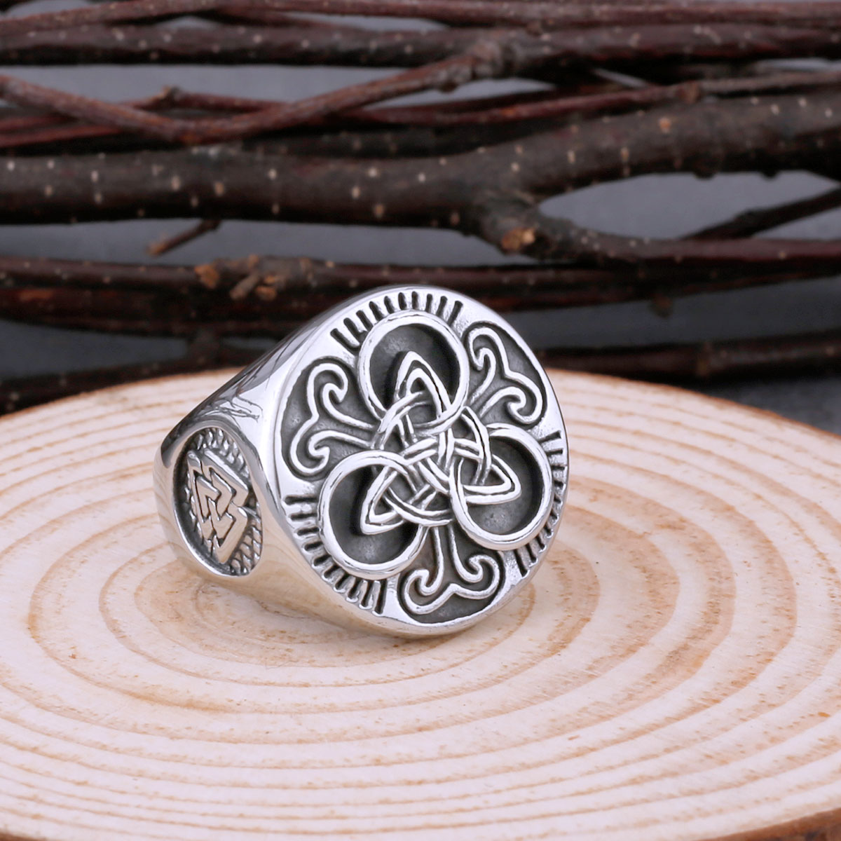 Anello Quadrato Totem Vichingo In Acciaio Inox - Stile Celtico E Punk Per Uomo