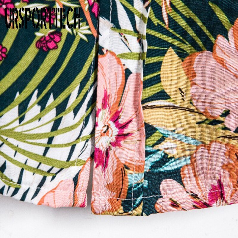 Ursporttech zomer strand shirts voor heren korte mouwen losse casual bloemen shirts staande kraag bloemen hawaiiaanse shirt