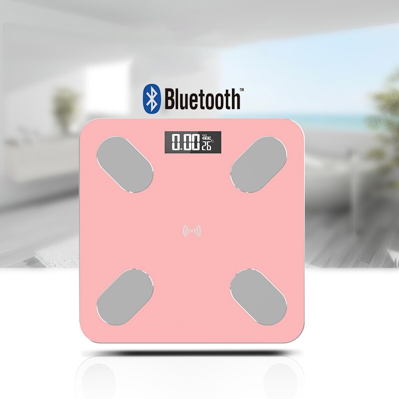 Lcd digital kropsfedt skala smart stemme bluetooth app elektroniske vægte til ios badeværelse husholdning balance: Pink brug opladning