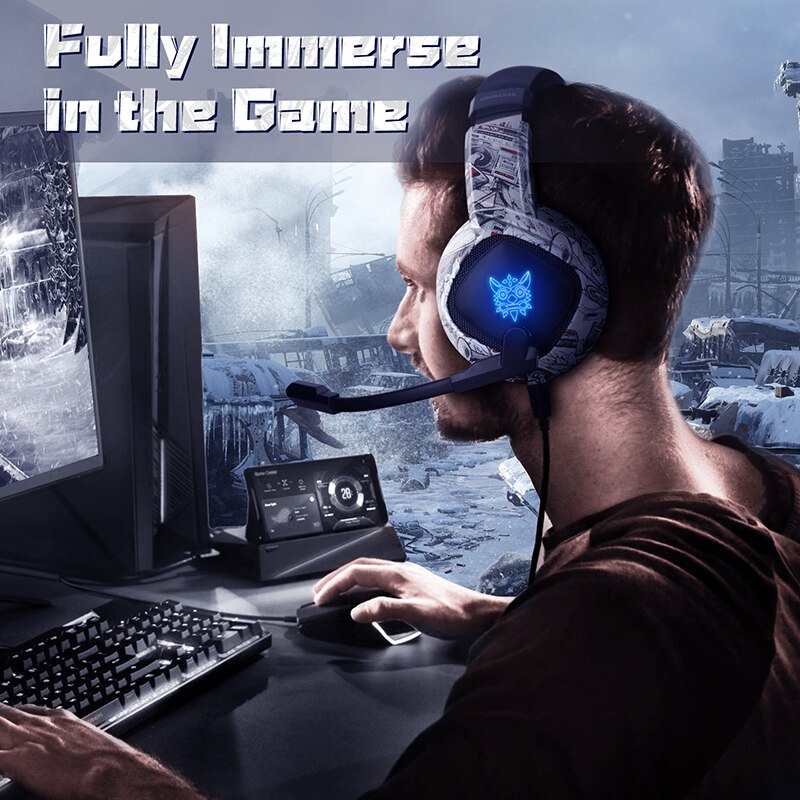 ONIKUMA K19 gamingowy zestaw słuchawkowy P S4 komputer dla graczy słuchawki Stereo Bass słuchawki z mikrofonem LED dla Xbox One Laptop Tablet/telefon