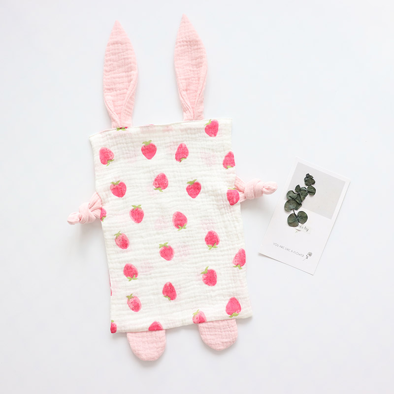 Toalha infantil de algodão orgânico para bebês, cobertor de segurança para recém-nascidos, macio e musselina, brinquedo infantil de dormir, confortável, acalmar, pano: Strawberry