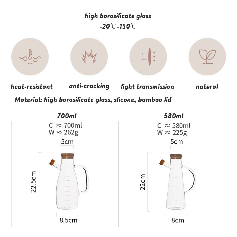 Transparante Glazen Fles Olie Met Handvat Schaal Hittebestendig Lecythus Keuken Gereedschap Soja Azijn Saus Container