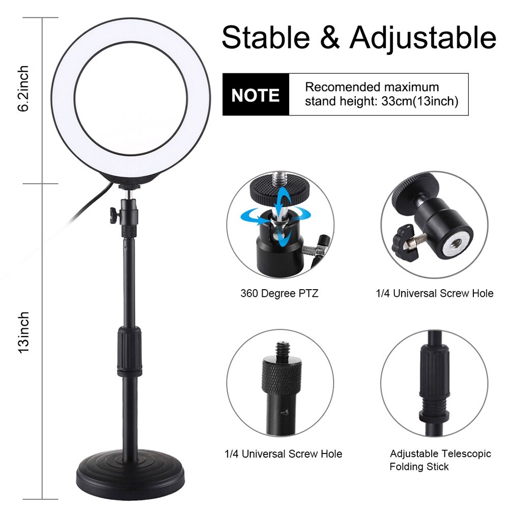 6.2 Inch 160Mm Usb 10 Modes 8 Kleuren Rgbw Verstelbare Dimbare Led Ronde Ringen Vlogging Fotografie Lamp Video Verlichting + Statief