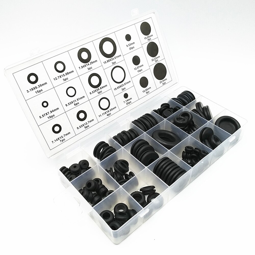 125pcs Waterproof Protect Wire Tool 18 Sizes Set Sealing Rubber Cables Grommet Kit Electrical Plugs Conductor Gasket Ring#