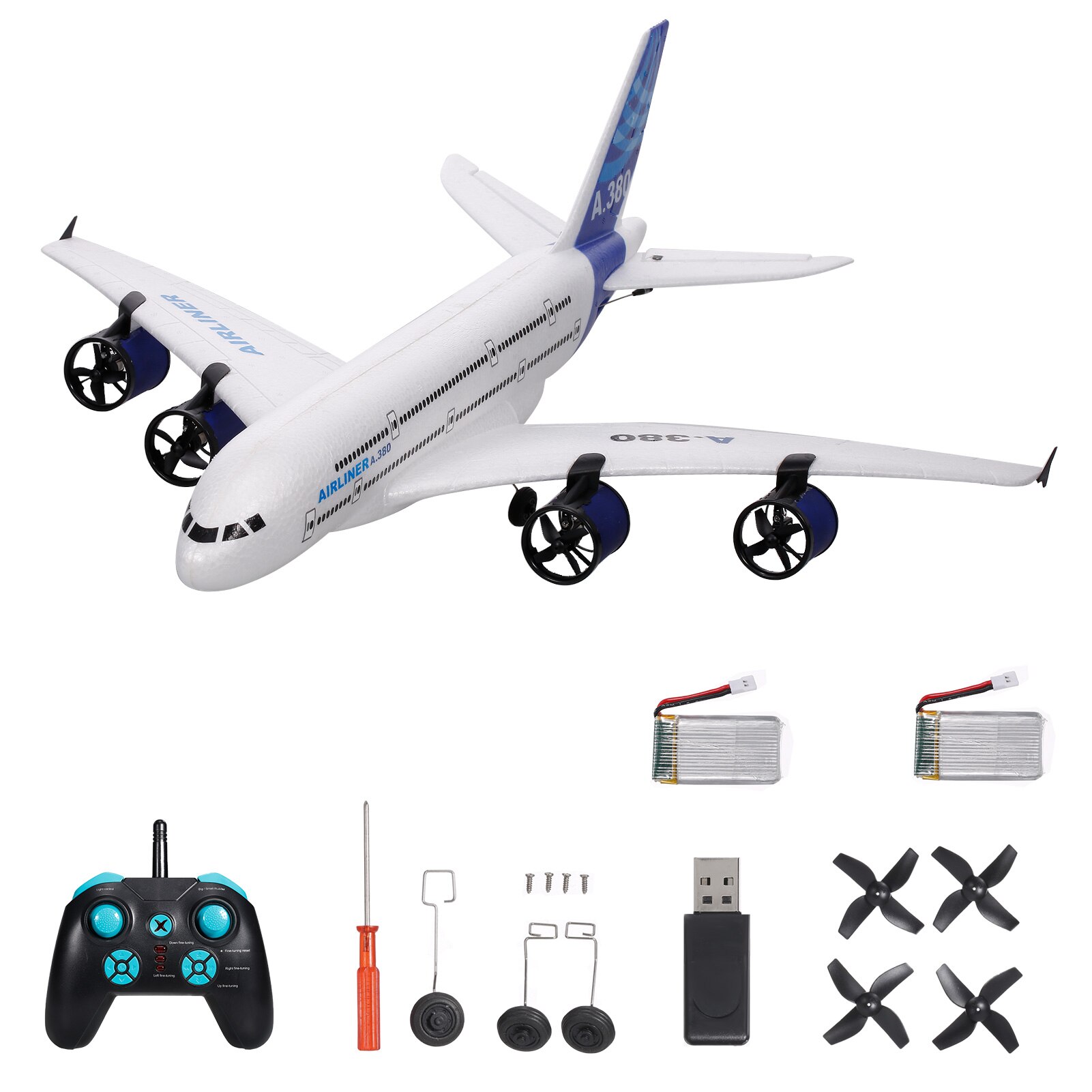 A380 2.4g rc fly flyglider med ledet søkelys 3ch epp fastvinget skum fly fly modell leker låve: 2b