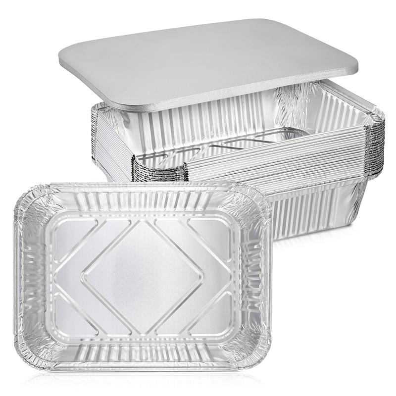 20pcs Disposable BBQ Drip Pan Tray With Lid Tinfoil Paper Takeout Box Aluminum Foil Tin Liners Pans Replacement Liner Trays