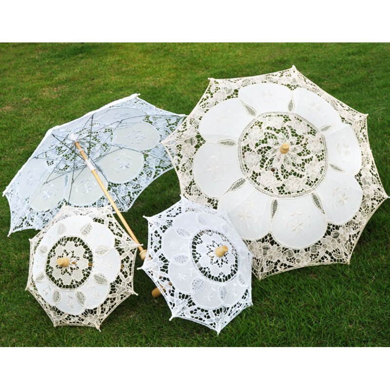 Bridal Umbrellas Wedding Floral Lace Umbrella for Women Romantic White Ivory Embroidery Parasol Umbrella Wedding Supplies D30