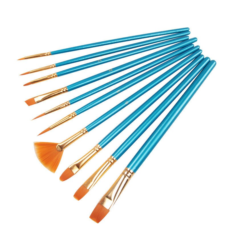 10Pcs/set Nylon Artist Paint Brush Watercolor Acrylic Wooden Handle Painting Brushes Art Supplies Stationery