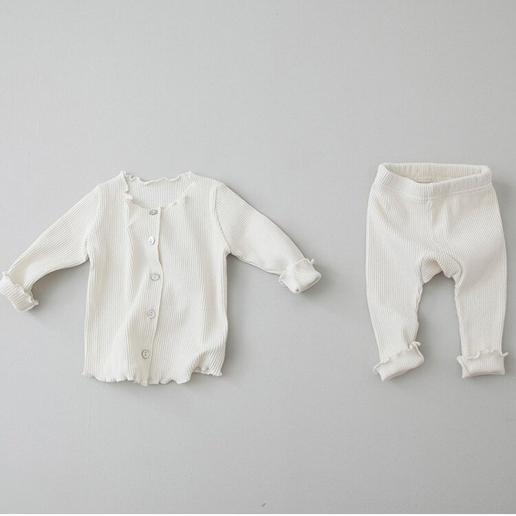Høst 2 stk/sett spedbarn jenter strikket genser med bukse klær nyfødt baby jente bomull cardigan klær prinsesse 24m: Hvit / 18m