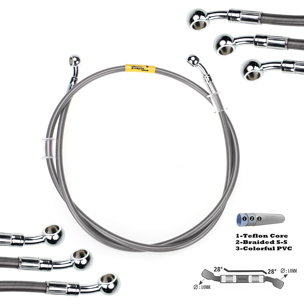 Cable de línea DOT hidráulico de manguera de freno de 400 mm-2400 mm 10 mm 28 ° Banjo para Suzuki Kawasaki Yamaha Pipe Line Manguera de aceite trenzada 340 2300