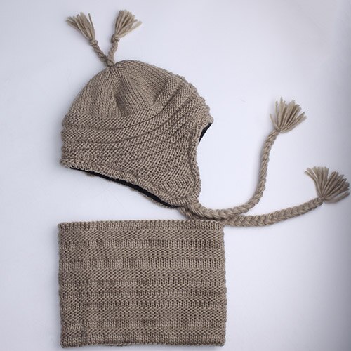 FURTALK Children Winter Hat with Ears Girls Boys pompom Hat Scarf Set for Baby Kids Knitted Earflap Hats Pink White Black Cap: khaki / 4-10 yeras