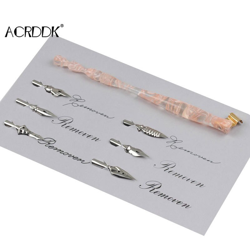 Wood/Resin Handcrafted Calligraphy Nib Holder Set Dip Pen with 6 Nib for Lettering Calligraphy Poster Making FL: 5