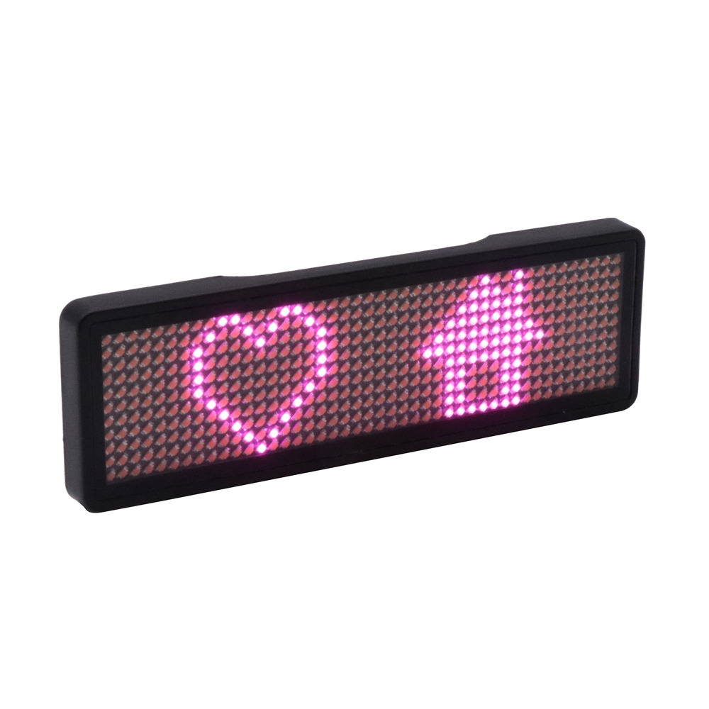 Insignia de nombre LED bluetooth, completamente nueva, compatible con varios idiomas, multiprograma, pantalla LED pequeña, pantalla de texto HD, patrón de dígitos,