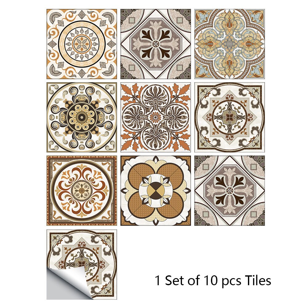 10 uds, pegatinas de azulejos Vintage, autoadhesivas, impermeables, mosaicos marroquíes, calcomanías de pared, estilo bohemio contemporáneo: 4