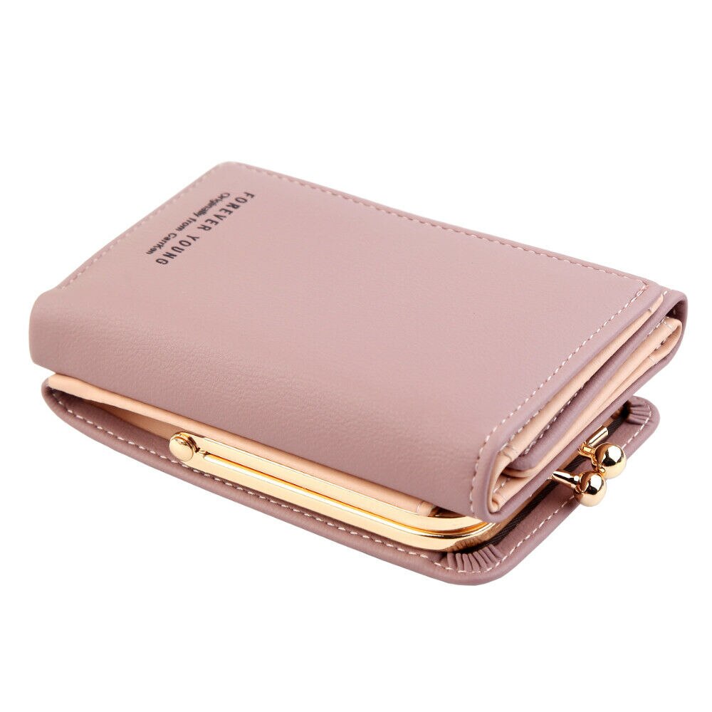 Cute Women's Wallet Mini Clutch Bag PU Leather Three Fold Credit Card Holder Purse: Light purple