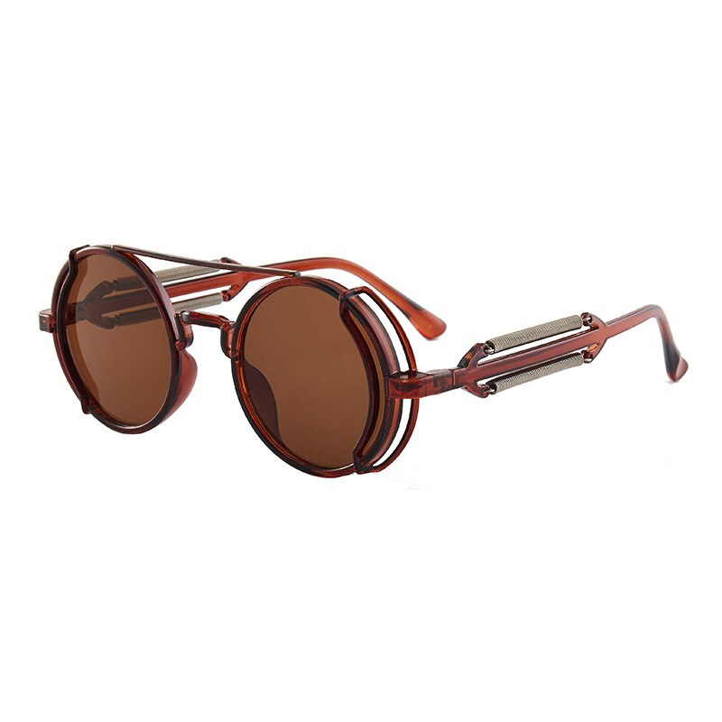 Punk Sunglasses Round Frame Retro Steampunk Style Glasses for Men Women Gothic Decoration Shading Hollow Spring Leg Eyewear: 05