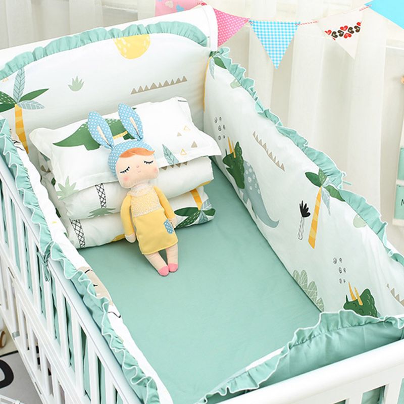 5pcs Cotton Baby Bedding Set Washable Toddler Crib Bumper Bed Sheet Pillowcase bumper is removable