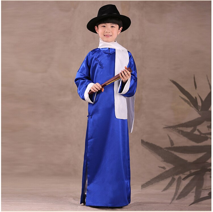 3 couleurs garçon chinois Costume folklorique chinois longue Robe enfants chinois Hanfu vêtements enfant Ming Performance danse Costume: blue / XL