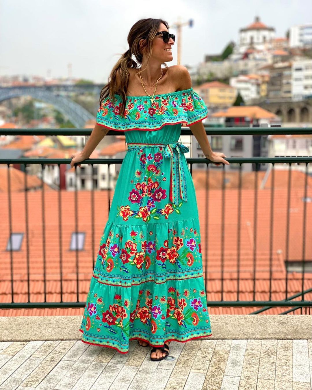 Mexican Traditional Ethnic Mexican Cinco De Mayo Summer Floral Print Off Shoulder Women Mexican Dress