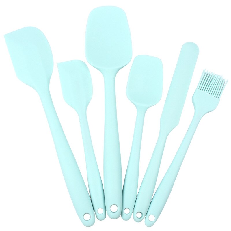 Kitchenware 6-Piece Silicone Spatula BPA-Free Non-Stick Silicone Spatula Spoon Oil Brush Set Baking Tools Cake Cream Spatula: Light blue