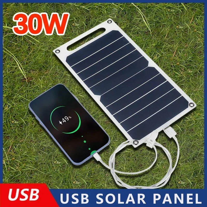 Przenośny panel słoneczny 30W z wodoodporną ładowarką USB 6,8V do użytku na zewnątrz, idealny na wędrówki, kemping i ładowanie telefonu komórkowego.