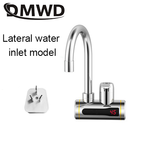Instant Electric Heating Tap Faucet Boiler Kitchen Tankless Instantaneous Water Heater Bathroom Temperature Display 3000W EU: Siliver lateral