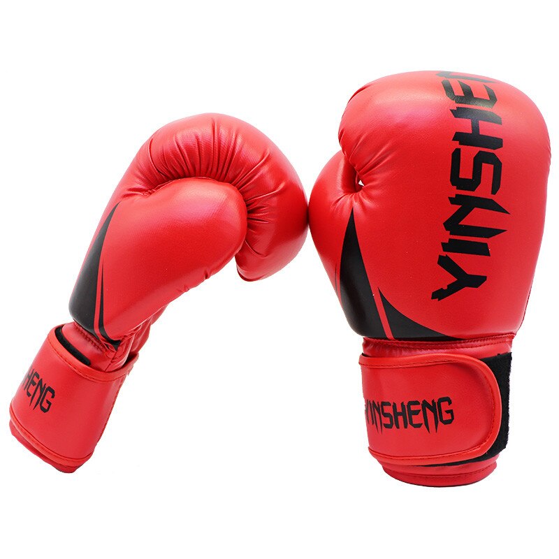 Kick Boxing guantes para hombres mujeres PU Karate guantes De Muay Thai De Boxeo Lucha Libre MMA Sanda entrenamiento adultos niños equipo: Rojo / 10 OZ