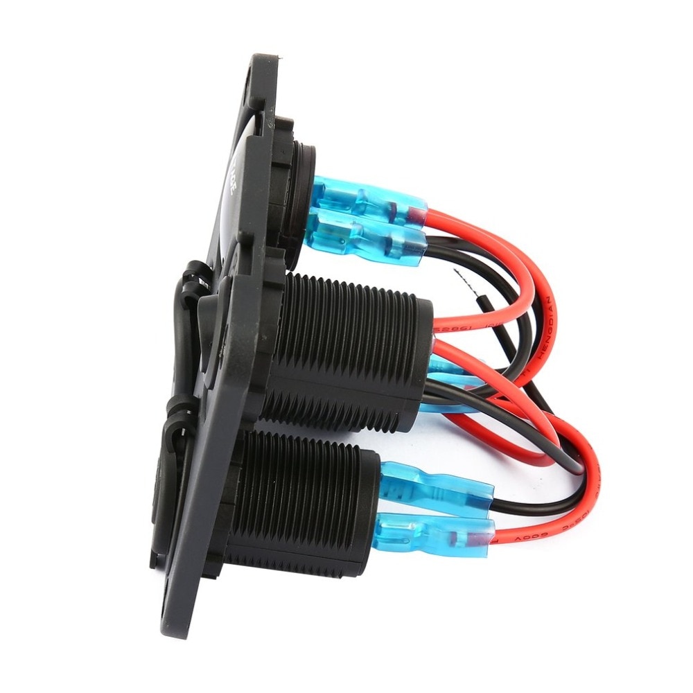 4 in 1 Dual USB Ports Car Charger + LED Voltmeter + 12-24V Power Socket + On-Off Switch Car Marine Boat LED Switch Panel