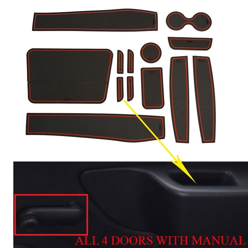 Non Slip Door slot cup mat storage rubber interior mats for Dacia Logan II Sandero 2 Stepway second generation year: 13pcs RED