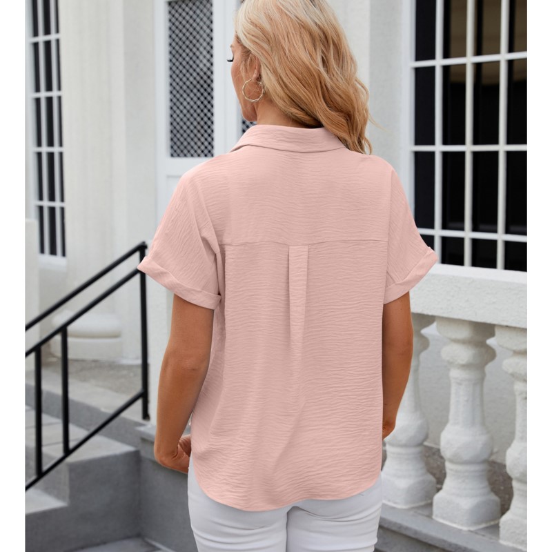 
Summer Women camisas Casual Office Loose Shirt Short Sleeve Lapel Button Down Shirt Solid Color camisas de mujer﻿