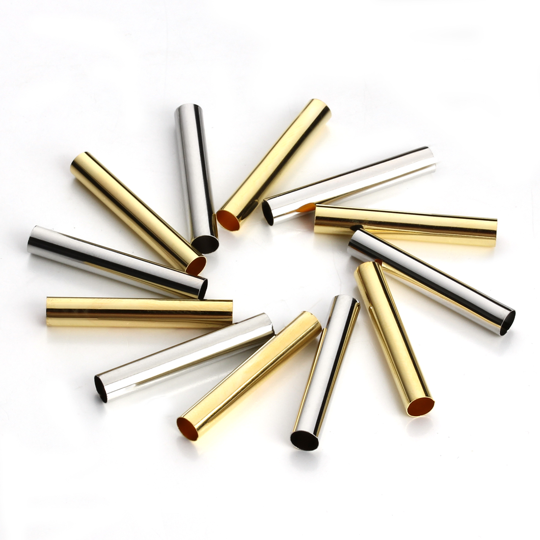 Perles de Tube métallique en cuivre couleur or Rhodium, 50 à 100 pièces, adaptées au cordon en cuir de 6mm, collier, perles d'espacement en cuivre pour la fabrication de bijoux, bricolage