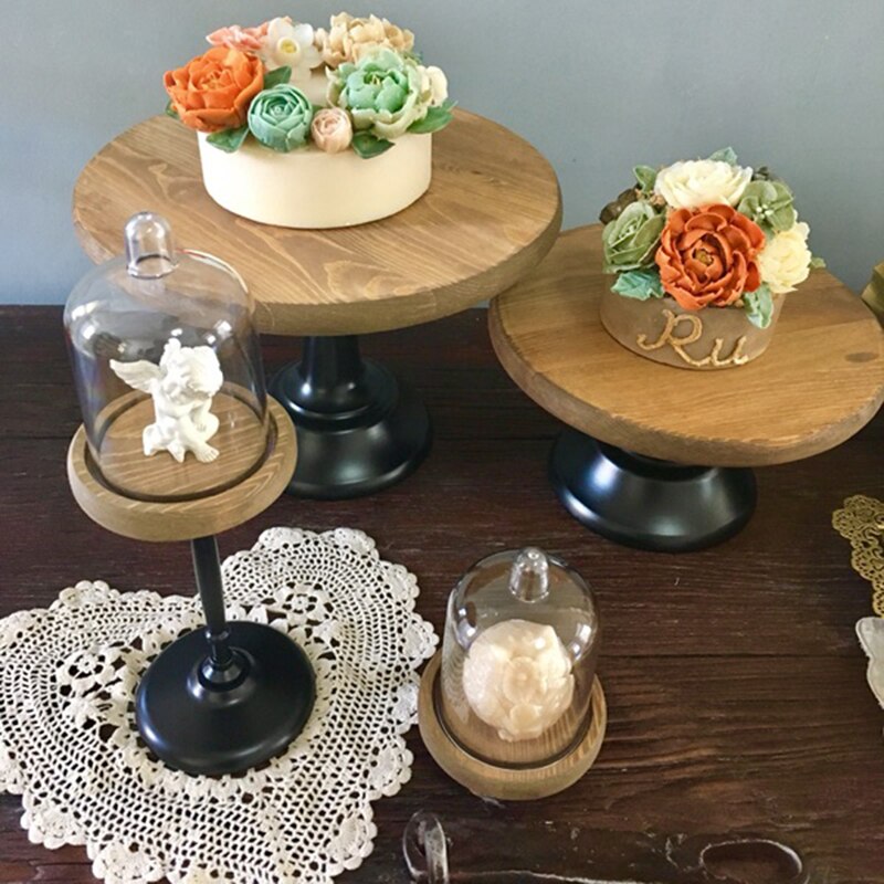 Sweetgo wood cupcake stativ miclandscape/konserverede blomst lysestager med pc kuppel fest leverandør til bryllup