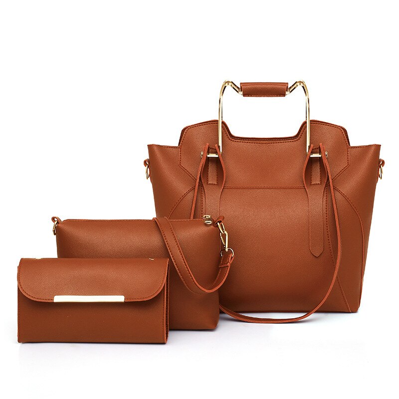 LUCDO 3 teile/satz Frauen Leder Handtaschen Tasche Damen Schulter Casual Tote Tasche Verbund Messenger Tasche Geldbörse: brown