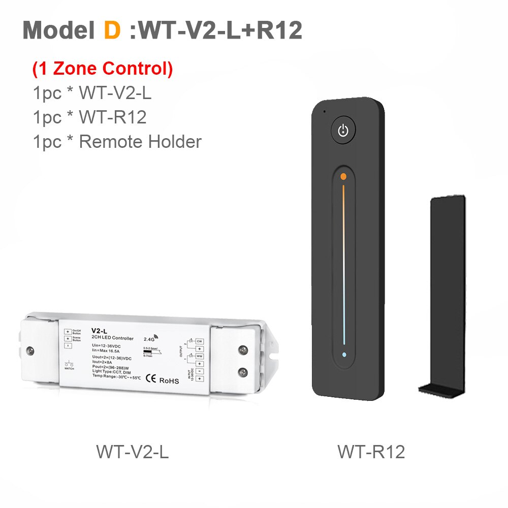 LED Dimmer Switch CCT 12V 24V 36V RF Wireless 2.4G Remote Smart Wifi 2CH WW CW LED Controller for CT Single Color LED Strip V2-L: Model D