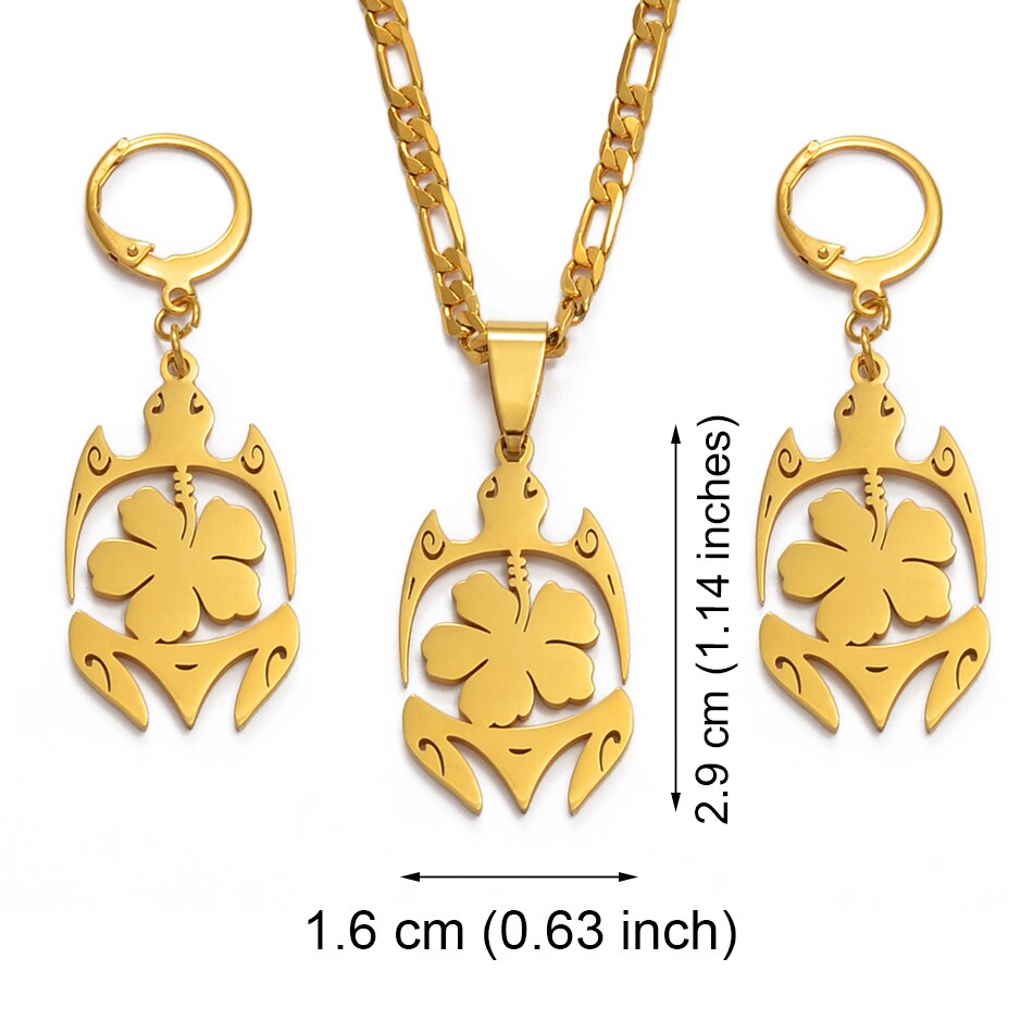 Anniyo Schildpad Sieraden Set Hawaiiaanse Bloemen Goud Kleur Schildpad Ketting Oorbellen Micronesië Hawaii Voor Vrouwen Meisjes #121221