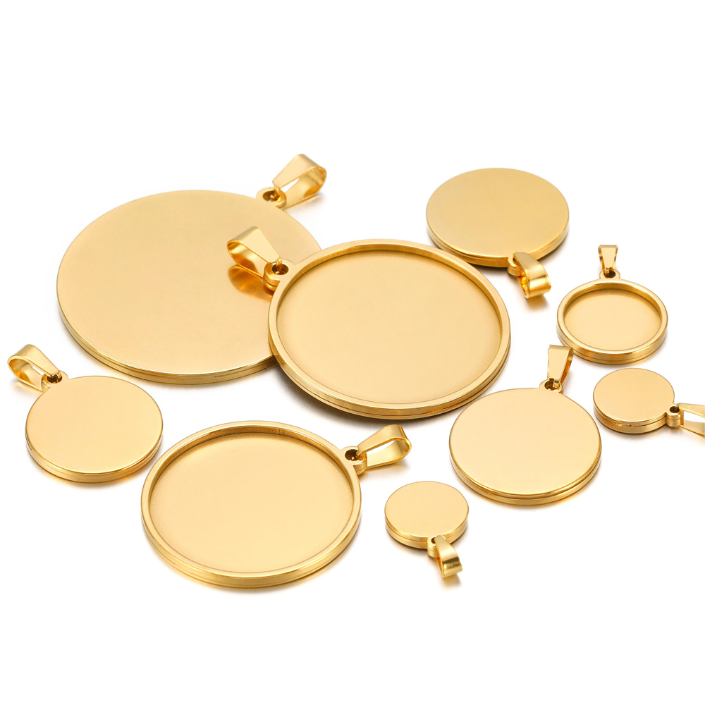 Bases de acero inoxidable de 5 piezas, 10/15/16/18/20/30/35/40mm, Base de camafeo de cabujón, bandeja, bisel, colgante de collar en blanco para fabricación de joyas DIY