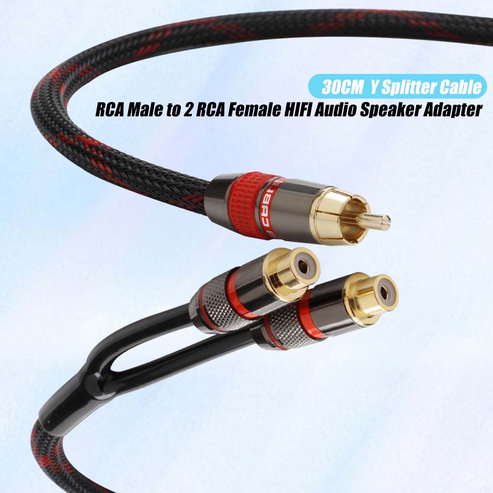 Y splitter Adapterkabel Gullbelagt RCA Hann til 2 RCA Hunn 30cm til Bil MP3
