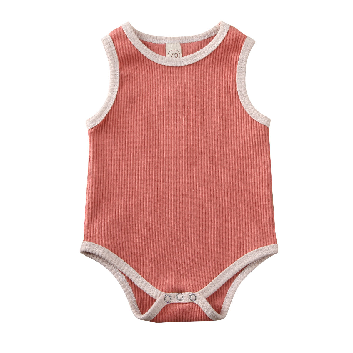 Combinaison en coton doux pour bébés 0-24M | Tenue d'été sans manches, solide, pour garçons et filles, combinaison une pièce,: Rouge / 24M