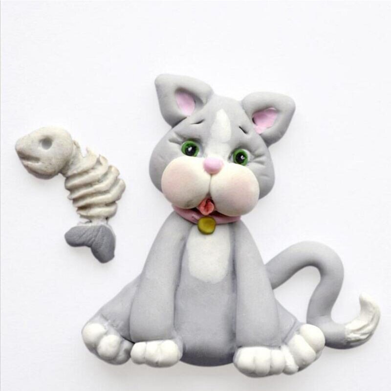 3d dyr silikonform katt hund form fondant kakeform gjør-det-selv kake dekorasjonsverktøy kjøkkentilbehør: Katt
