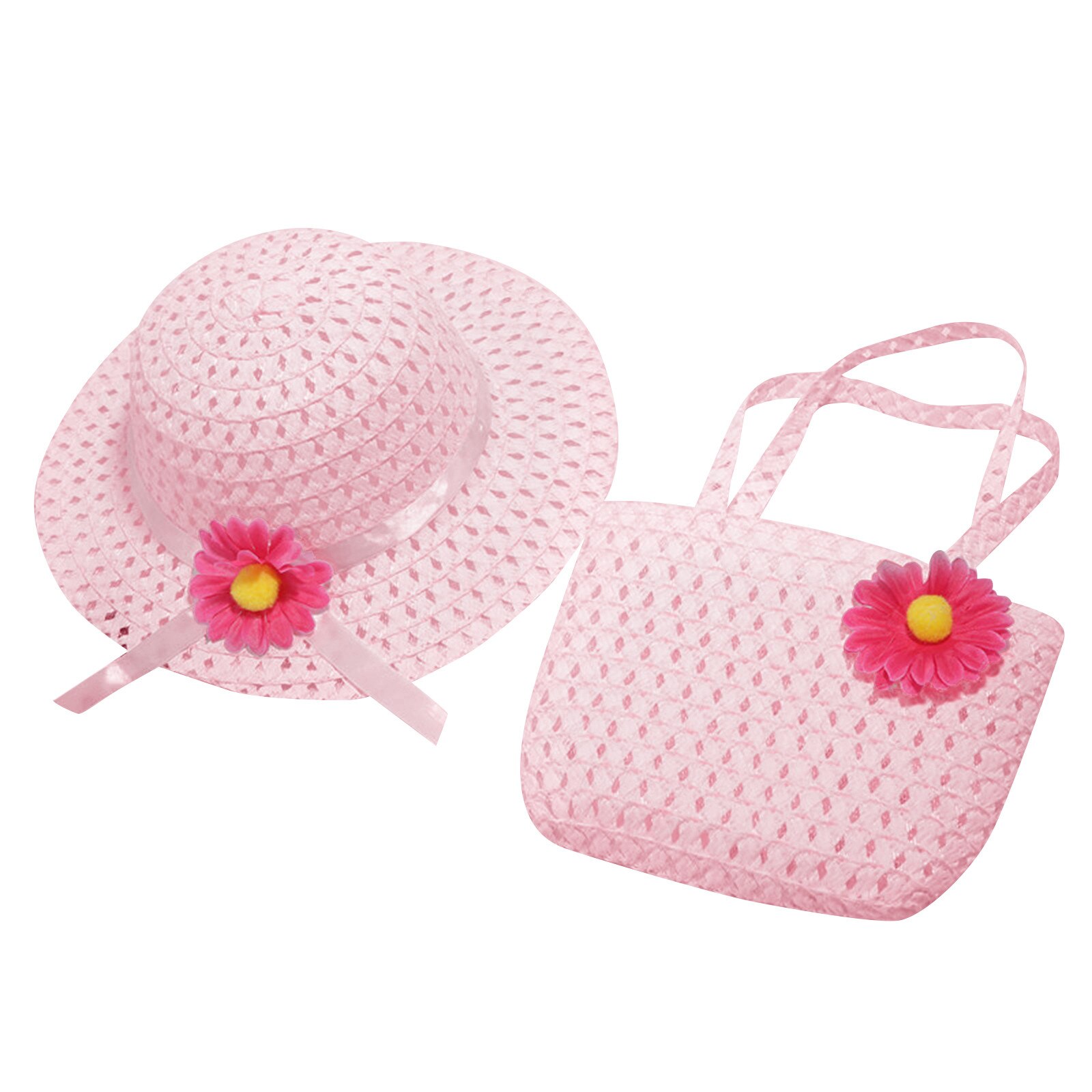 Zomer Baby Bloem Ademend Strohoed Met Handtas Tassen Kids Hoed Meisjes Zonneklep Uv-bescherming Panama Hoed Gorras