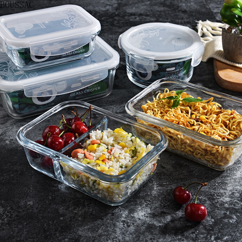 Exquisite Hoge Borosilicaatglas Scherper, Magnetron Verwarmd Lunchbox, Glas Scherper, rechthoekige Lunchbox Met Rijst,