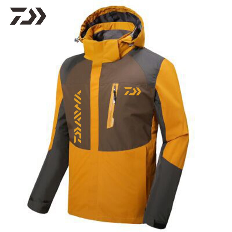 Ropa de pesca transpirable para hombre, chaqueta de pesca impermeable, transpirable, con capucha, multibolsillo, para acampar al aire libre: YELLOW / XL