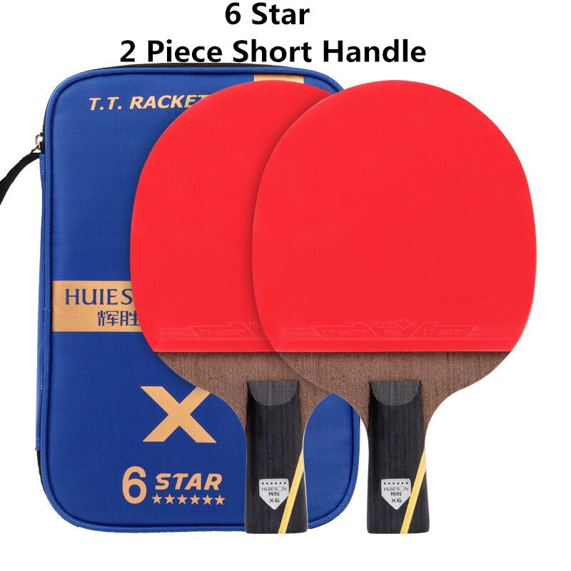 Huieson-raqueta de tenis de mesa de 6 estrellas, raquetas de Ping Pong de goma con doble grano de carbono, pala de pádel, potente murciélago con cubierta, 1 par: 6 Star 2 Short