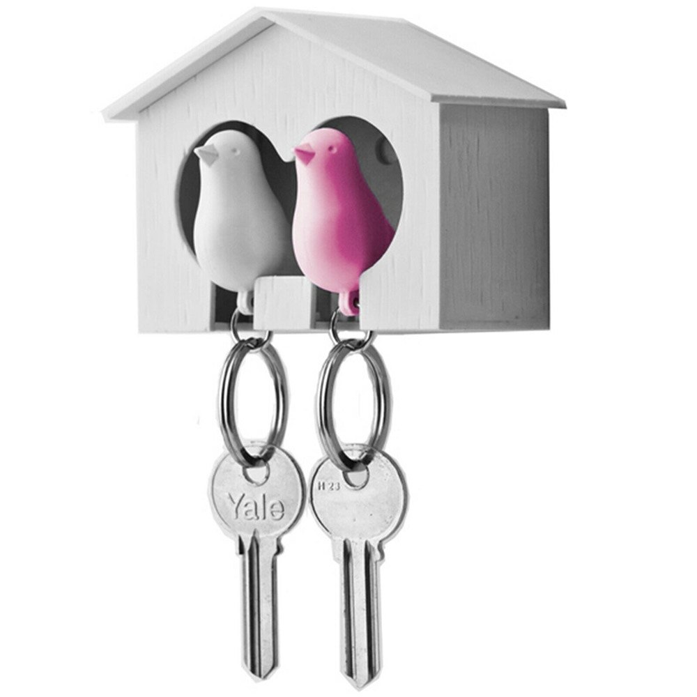 Bird Key Holder Sparrow Whistle House Chain Wall Mount Hook Home Hanger Rack: Pink