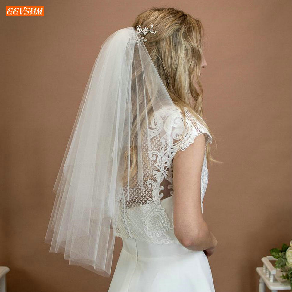 Purdah Short White Wedding Veil with Comb Yashmac Soft Tulle Two Layer Ivory Bridal Veils Cut Edge Wedding Accessories