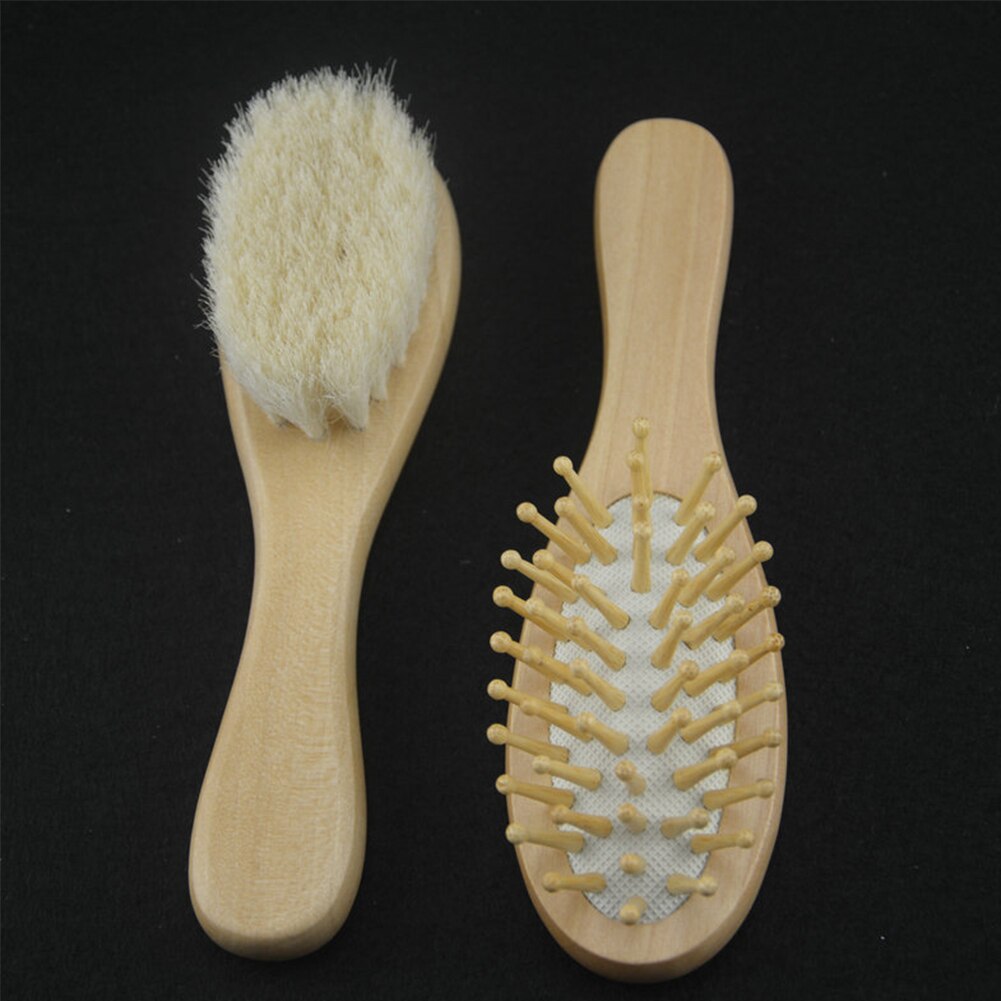 Soin des enfants unisexe Massage du corps sec Mini bain douche en bois bébé peigne Kit doucement pratique brosse à cheveux poils doux antistatique