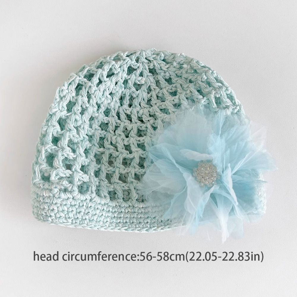 Handmade Crochet Flower Hat Thin Korean Beanies Hat Bohemian Style Ethnic Style Hollow Out Knitted Hat Apparel Accessories
