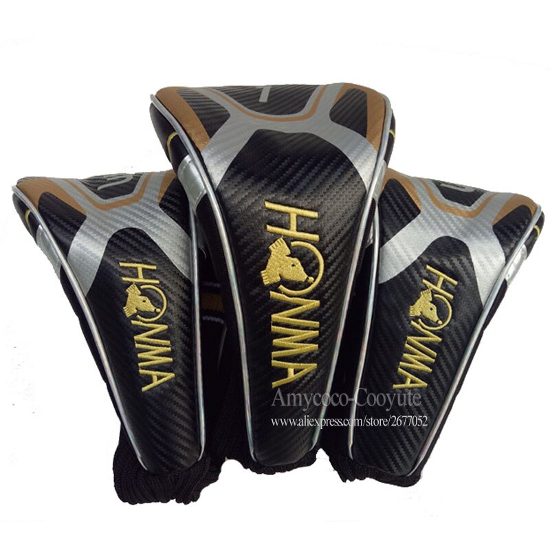 Mens golf trä huvudbonad honma full set klubbor huvudskydd svart färger golf trä huvud lock